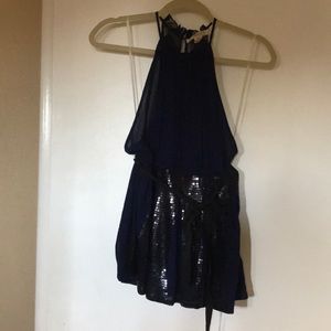 Sheer navy sequins top